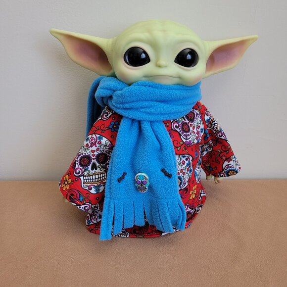 Sugar Skull Halloween 2pc Outfit scarf for 11" Mattel Child Grogu baby yoda Doll - Picture 2 of 10